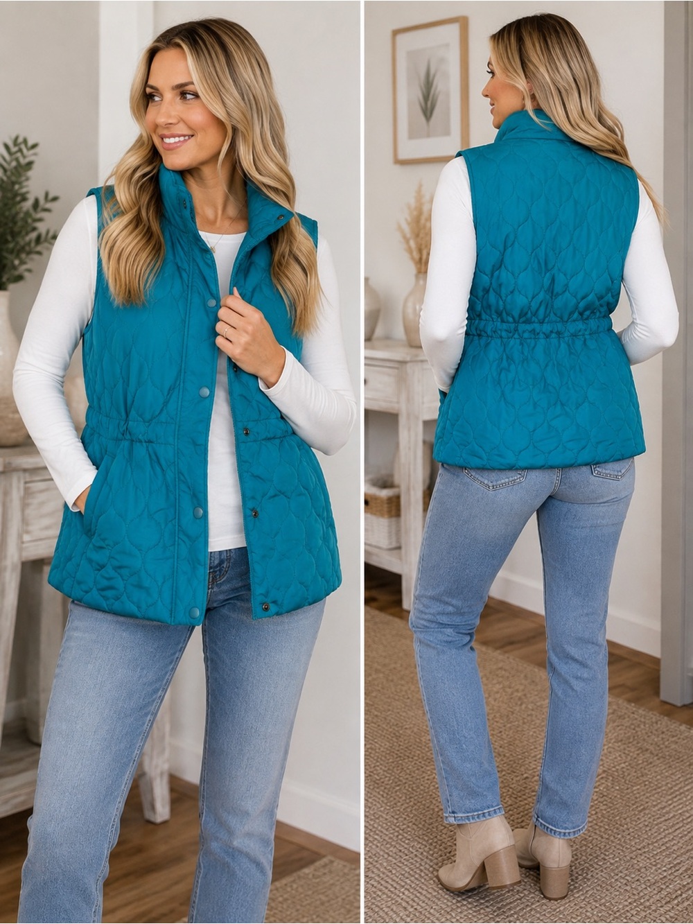 Large Izod Women's Teal Quilted Puffer Vest Blue